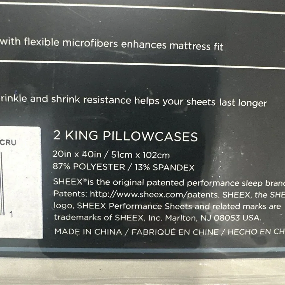 SHEEX Original Performance Fabric Pillowcases King Size Set Of 2   20”x 40”